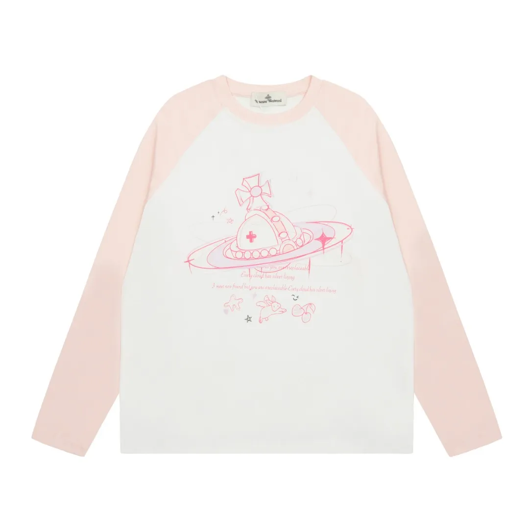vivienne west wood Vivienne's hand-painted design of Saturn raglan long sleeves. Light pink sleeves with hand-painted Saturn. It really doesn't look too good. The photos are beyond the photos. It is very practical to wear inside and outside. The whole series of correct accessories. Every detail is completely restored. It can be filled directly. Size: S M L Uniform color